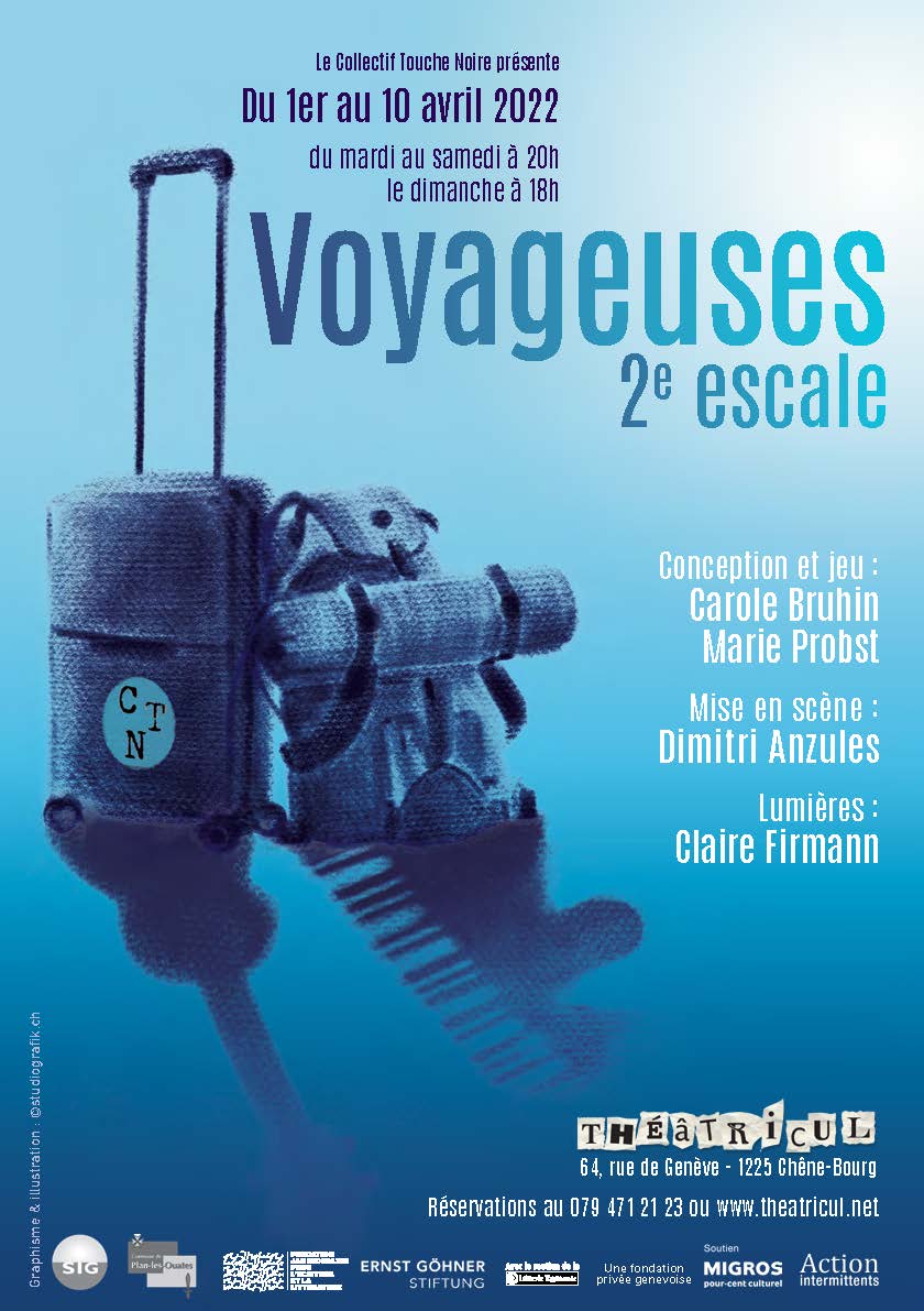 Affiche du spectacle "Voyageuses" 2022 - Collectif Touche Noire - Genève