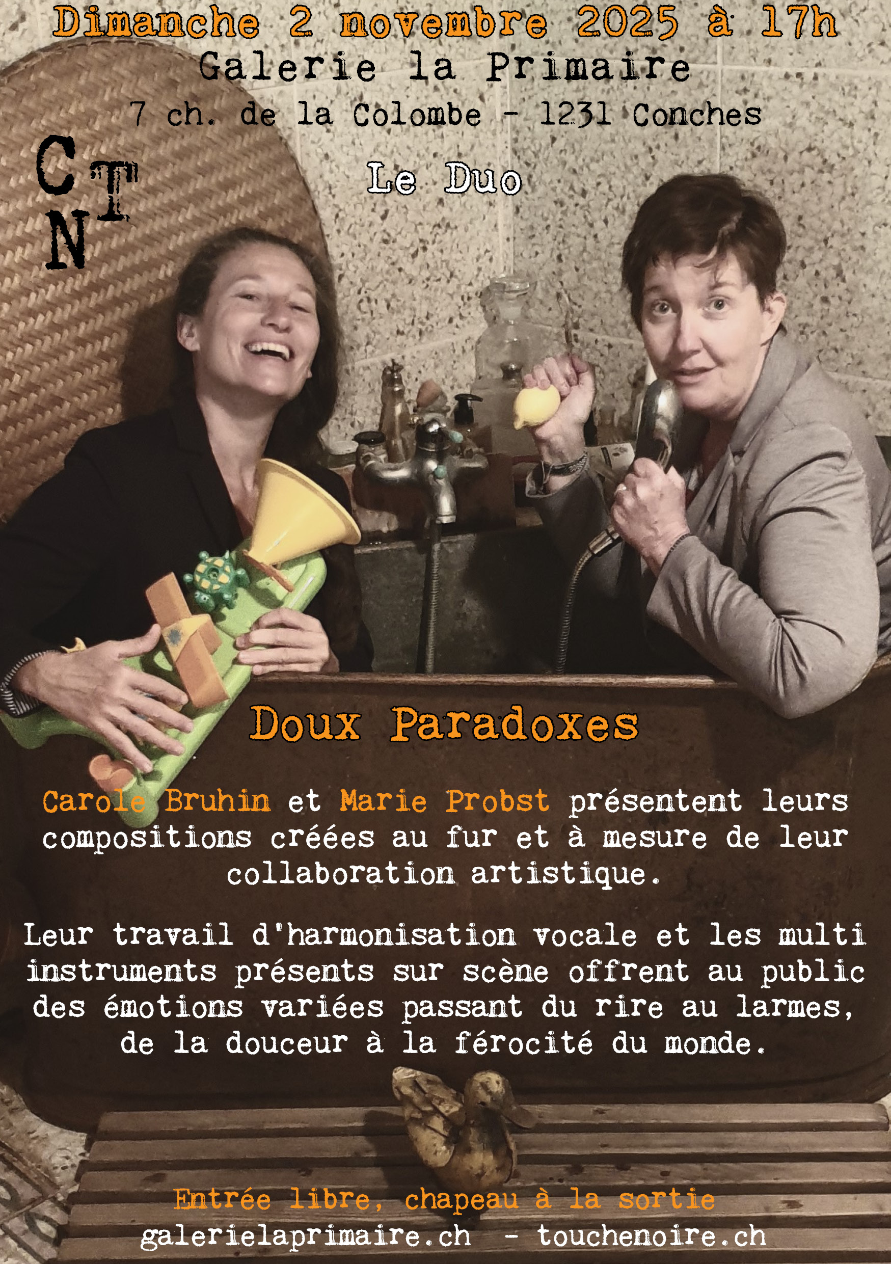 flyer CTN-Doux Paradoxe la Primaire 2025 duo CTN carole burhin marie probst galerie la primaire chansons concerts compositions
